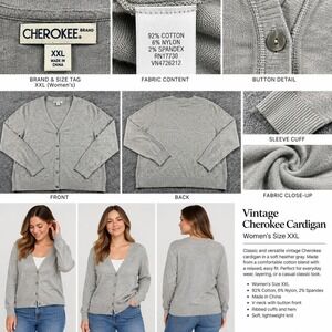 Cherokee Women XXL Sweater Heather Gray V-Neck Button Up Cardigan Long Sleeve